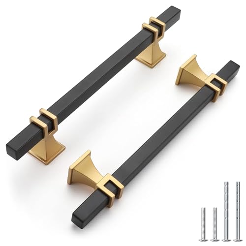 Haliwu 20 Pack Black and Gold Cabinet Pulls, 5 inch Kitchen Handles, Square Dresser Drawer Hardware by Haliwu - Used condition - US$40.09