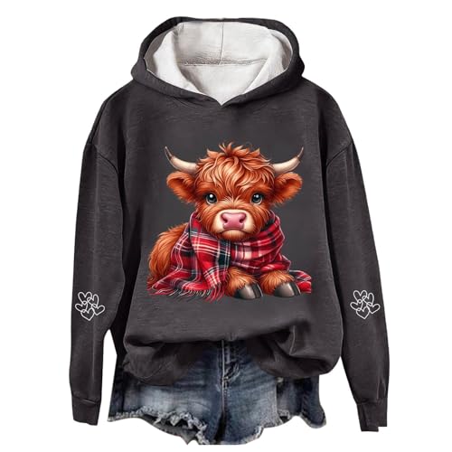 Sweat à capuche imprimé vache chaud en polaire confortable pour hiver