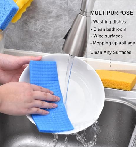 Image of 6 pcs Swedish Dishcloths for Kitchen, Reusable Absorbent and Quick-Drying Kitchen Towels - Environmentally Friendly Dish Towels Biodegradable Cleaning Wipes Compostable Kitchen Cloths.