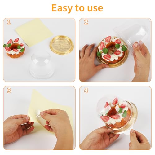 Boîtes à gâteau avec support dôme transparent et socle doré rigide - 5
