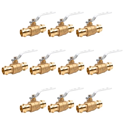 Cherbo 3-4 inch Press Valve Press Brass Ball Valve Fittings Lead-Free Brass Full Port Water Stop Shut Off Ball Valve for Copper Tubing Connection with cUPC, NSF-ANSI 61& NSF-ANSI 372 (10 Pack 3-4)