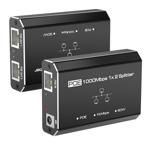 Image of PoE Switch, Gigabit Ethernet Switch, Ethernet Splitter 1 to 2, 2-Port Gigabit PoE Extender, Non-PoE to PoE Adapter, 1000Mbps High Speed for Cat 5e /6 /7 /8 Cable, Plug & Play