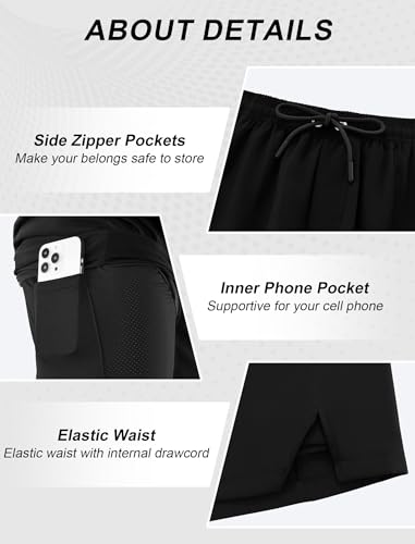 veepro Mens Running Shorts 2 in 1 Quick Dry Gym Workout Shorts Lightweight 7" Athletic Exercise Training Shorts with Compression Liner Zip Pocket Ultra Black M - Image 3
