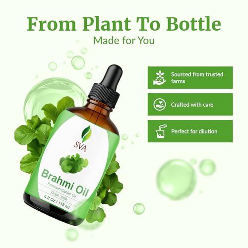 Image of SVA Brahmi Oil - 4 Fl Oz - for Face, Skin Care, Hair Care, Scalp Massage & Body Massage - Carrier Oil with Dropper