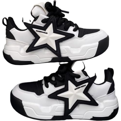 Star Black White Men Platform Shoes Chunky Sneakers for Women Aesthetic Shoes All Season (Black White,8)