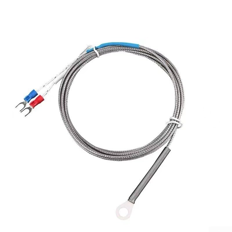 Sensor termopar tipo K con agujero de 6 mm de diámetro para cabeza de anillo, cable de acero inoxidable, rango de 0-800 °C, para alta medición industrial (2 metros)