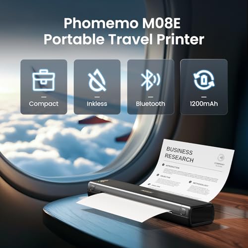Image of Phomemo M08E Portable Printers Wireless for Travel, Bluetooth Inkless Thermal Printer Support 8.5'' x 11'' US Letter, Compatible with iPhone, Android Phone, Laptop for Office Car Home Use
