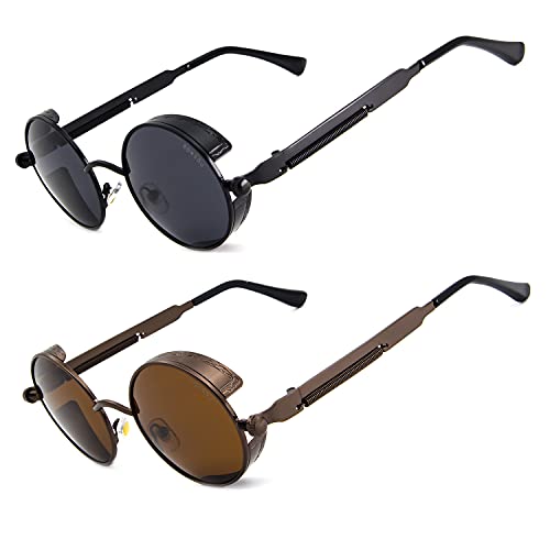 Image of RONSOU Steampunk Style Round Vintage Polarized Sunglasses Retro Eyewear UV400 Protection Matel Frame