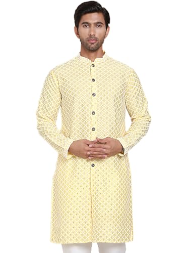 Image of Jompers Men's Silk Blend Regular Fit Sequin Chikankari Front Open Kurtas