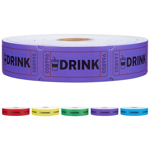 1000 Raffle Tickets, Purple Drink Ticket, Single Roll Tickets for Events, Entry, Class Reward, Fundraiser & Prizes, Size 1 x 2 Inch