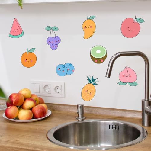 Kitchen Food Wall Sticker, Colorful Fruit Wall Decals, Peel and Stick Removable, Wall Art Decaration for Kitchen Cabinet Locker Window Sticker,Fruits Wall Decals for Kids Room (Fruit Wall Decals)