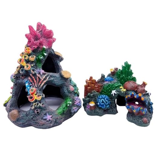 Tfwadmx Aquarium Coral Decoration Resin Fish Tank Hiding Mountain Cave Betta Fish Hideaway Rock Coral Reef Ornament, 2 Pack.