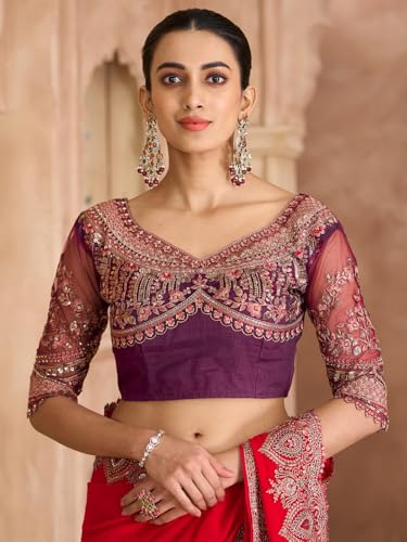 Image of AKHILAM Women's Satin Sequence Embroidery Saree With Unstitched Blouse Piece(SNDLWOD1601 TFH Parent)