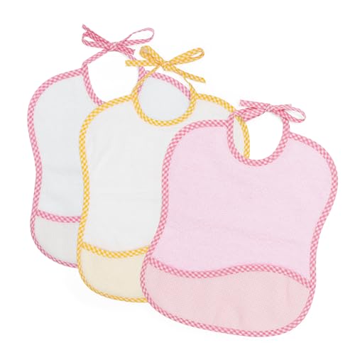 Ti TIN - Pack 3 Baberos de Punto de Cruz 100% Algodón con Tacto muy suave | Color rosa, medidas: 25x30 cm - Baberos con cierre de cintas, muy fáciles de usar