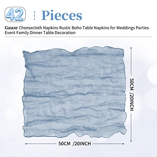 42 Pieces Dusty Blue Cheesecloth Napkin 20 X 20 Inches Gauze Napkin Vintage Boho Cheesecloth Napkin Bulk For Party, Wedding, Reception, Bridal Shower Table Decorations #TOP2