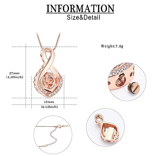 Roseflower Cremation Jewelry for Ashes Infinity Urn Necklace for Ashes Memorial Keepsakes Jewelry for Women Girl Pets Loved One Memorial Jewelry2