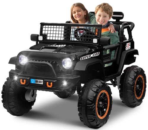 Image of OTTARO 24V 4WD/2WD Switchable Ride on Cars, 2 Seater Kids Electric Vehicle Truck with 20 Inch Seater, 4x100W Motors, 4 Shock Absorbers, Music Play,Bright Light, Remote Control (Black)