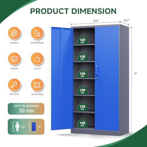 Image of Letaya Metal Garage Storage Cabinets with Lock Door and Adjustable Shelves, Steel Tool Cabinets for Home,Office,Warehouse Organisieren (Blue Gray)