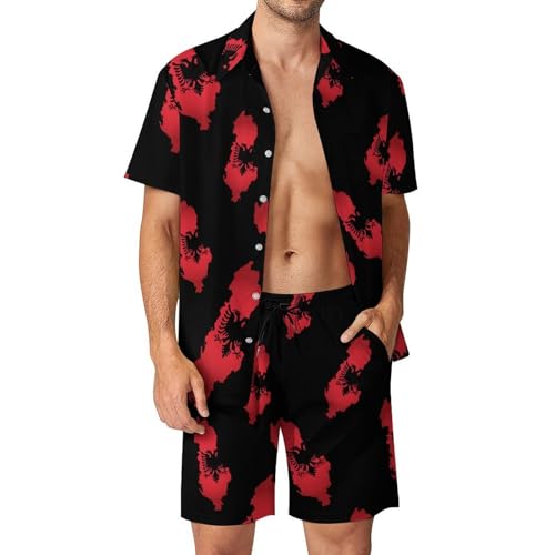 Conjunto de ropa de Albania para hombre con camisa de botones y bermudas estampadas