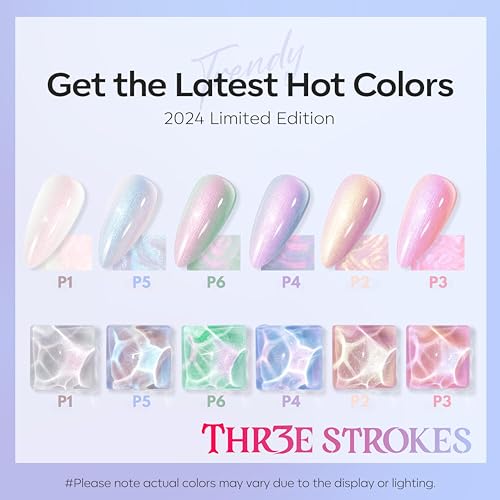 Image of THR3E STROKES Gel Nail Polish Set - 6 Colors Gel Polish Glitter Gel Polish Sparkle Nail Polish Gel Manicure DIY Salon Nail Art Gifts (PEARL P85, 7.5ML)