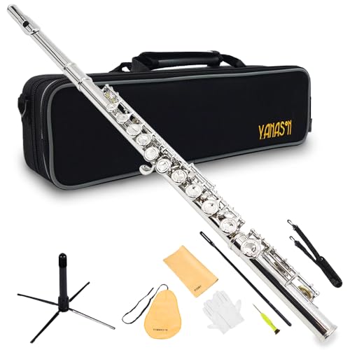 YANASON C Flute Closed Hole 16 Keys Flute Nickel-Plated for Beginner, Kids, Student with Carrying case, Metal stand, Gloves, Tuning Rod, Cleaning kit