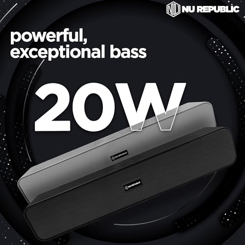 Image of Nu Republic Soundbar 20 Bluetooth Soundbar with X-Bass Technology, 52mm Dynamic Drivers, Upto 12 Hrs Playtime, 20 W Output, Aux /USB Port (5.0 Channel) (Silver)
