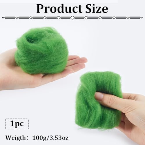 GORGECRAFT 100g Needle Felting Wool Green Dyed Merino Wool Top Roving Felting Fibre Yarn Felt Blend Dreads for Spinning Knitting Weaving Chunky Yarn Christmas DIY Materials Handcrafts - Image 2