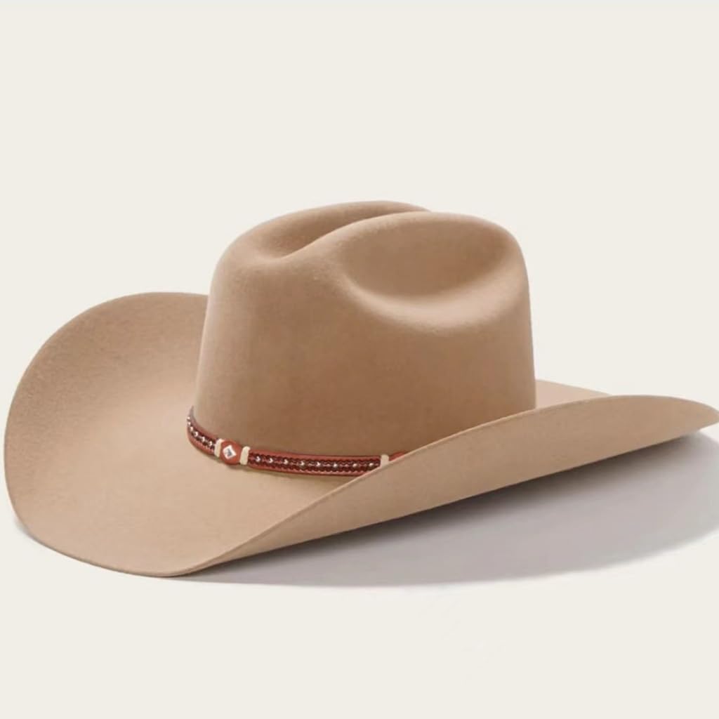 Adult Cowboy Hats Eye Catching Ethnic Style Cowgirl Hat Model Show Performances Photography Cowboy Hats Plain Color Camel