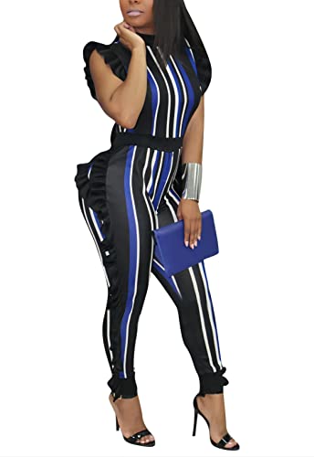 Voikerdr One Piece Jumpsuits For Women Sleeveless Ruffle Colorblock Jumpsuits Romper #TOP2