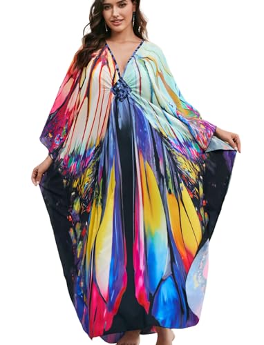Image of KECVOT Kaftan Dresses for Women Plus Size Batwing Sleeve Caftans Long Bathing Suit Cover Up Maxi Beach Dress Loungewear