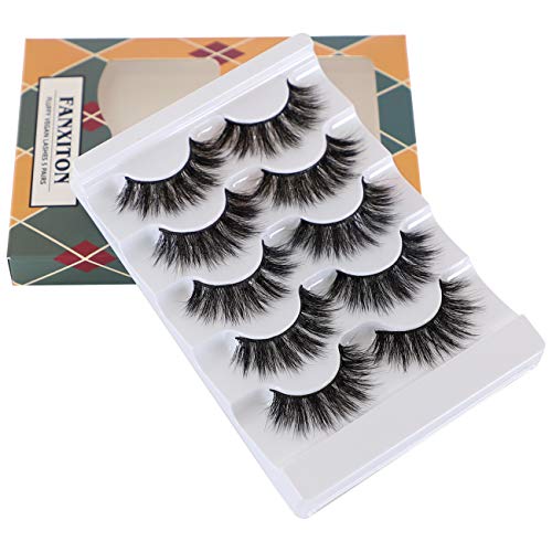 5D Volume Faux Mink Lashes, FANXITON False Eyelashes Full Fluffy Fake Eyelashes 5 Pairs