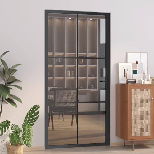 EVERSTRO Interior Door 40.4"x79.3" Black Glass and Aluminum,Modern Tempered Glass