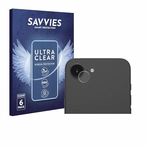 savvies Protector Pantalla para Apple iPhone 16e (SÓLO Cámara) 6 Unidades - Película Ultra Transparente