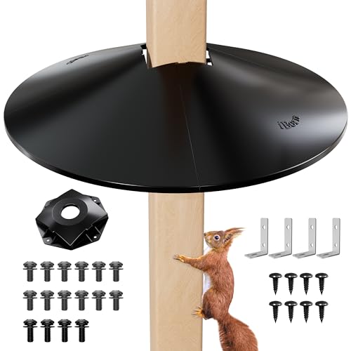 iBorn Squirrel Baffle for Bird Feeder Pole Baffle for 4x4 Post 22inch Oversized Squirrel Defender Stopper Polycarbonate(PC) Dual Compatible Post/Pole Mount Guards Pack of 1 Black