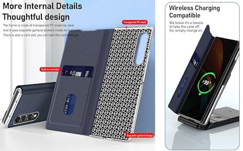 Image of WHITBULL Stylish Leather Case with Built-in Card Slot Flip Cover Compatible for Samsung Galaxy Z Fold 7 5G (Blue)