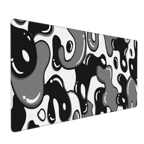 Image of Japanese Anime Geometric Gaming Mouse Pad XL 35.4x15.7 Inch Black Grey White Mousepad Extended Large Anime Mouse Pad with Non-Slip Rubber Base Stitched Edge PC Computer Laptop Desktop for Home Office