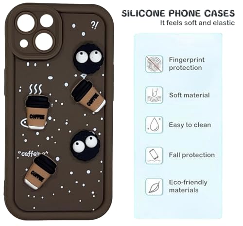 Image of GoldKart Back Case Cover Compatible for iPhone 15 | Cute Fun Cartoon 3D Ball Coffee Silicone Case | Full Body Protection Back Cover for iPhone 15 - Brown