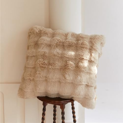 ZENSUGI クッション カバー 中身含み ファー 背もたれ ソファー用 背当て 抱き枕 枕 ラビットファー フェイクファー 正方形 無地 シンプル 新居 引越し祝い プレゼント 50*50cm