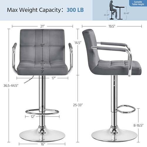 Image of Yaheetech Bar Stools Set of 4 with Backs, Height Adjustable, Dark Gray