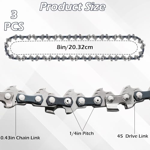 3 Pack 8 Inch Chainsaw Chain Replacement Chain Mini Replacement Chain Saw Chain Mini Chainsaw Blades Chainsaw Chain, Replacement Chain for 8 inch Chainsaw 45 Drive Links Chain Saw Chains 2 3 Pack 8 Inch Chainsaw Chain Replacement Chain Mini Replacement Chain Saw Chain Mini Chainsaw Blades Chainsaw Chain, Replacement Chain for 8 inch Chainsaw 45 Drive Links Chain Saw Chains - Image 2