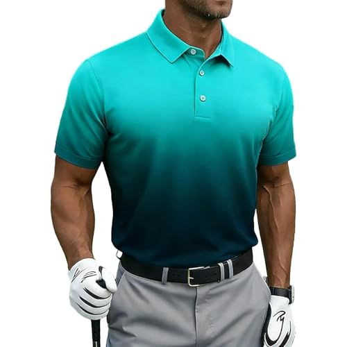 HJINGSUN Polo para Hombre de Manga Corta Gradiente de Color Camisa Casual de Golf con Botones para Verano