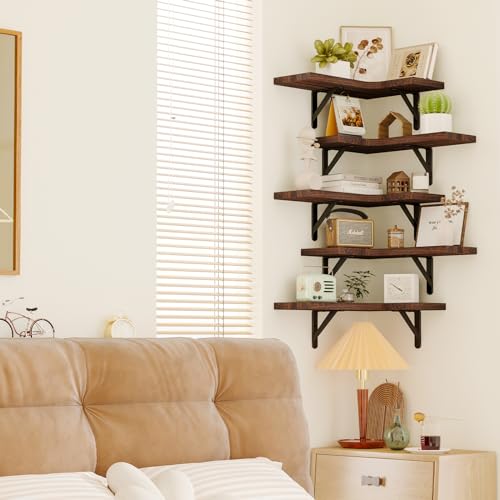 image for Fixwal Corner Floating Shelves Set of 5, Wall Mounted Corner Shelf, Ru