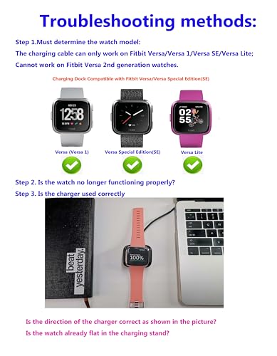 2PACK Charging Dock Compatible with Fitbit Versa/Lite/SE,(not for Versa 2) Charger, Cord Stand and Screen Protectors for Smart Watch
