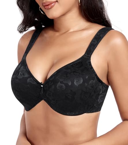 DotVol Sutiã feminino minimizador com aro confortável para uso diário não acolchoado, Preto