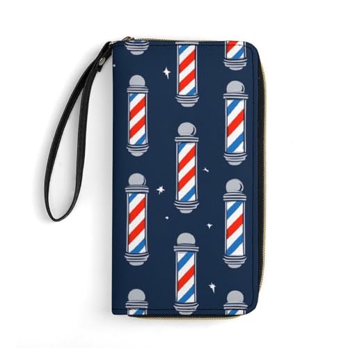 Women's Wallet Ladies Wristlet, Large Capacity, Zipper Pocket, Perfect for ID Cards, Vintage Barber Pole Flag