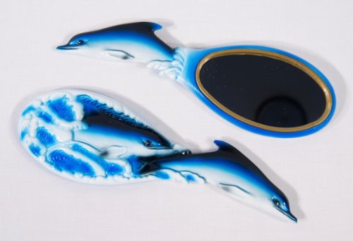 Handpainted Blue Dolphin Handheld Mirror image 2