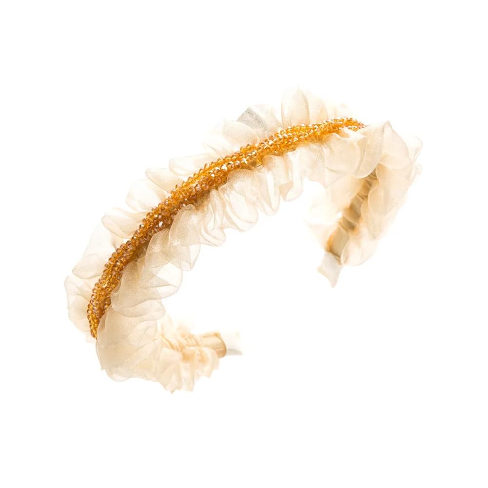 Diadema trenzada, diademas, mujeres niñas Organza plisada ala ancha banda for el cabello trenza con cuentas diadema fiesta bandas for la cabeza(Light Coffee)