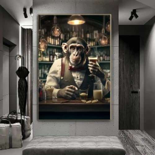 Affiche singe gorille avec verre de vin en toile abstraite pour salon 60x80cm