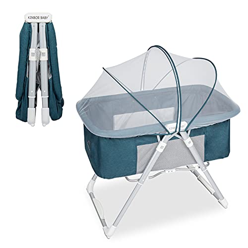 Kinbor Baby 2 in 1 Stationary and Rocking Bassinet On-Second Fold Travel Crib Portable Cradle for Newborn Baby