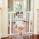MYPET North States Wide Walk Thru EasyPass Pet Gate with Patented Adjustable pet Door: 29.75-37.5' Wide Dog Gate. Pressure Mount, No Tools Needed. Dog Gates for The House, 30' Tall, White